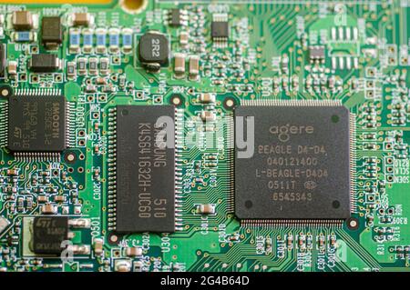 Close up of an electronic PCB in this case an external hard disk drive Stock Photo