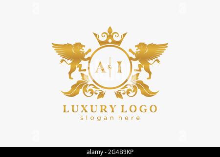 AI Letter Lion Royal Luxury Logo template in vector art for Restaurant, Royalty, Boutique, Cafe, Hotel, Heraldic, Jewelry, Fashion and other vector il Stock Vector