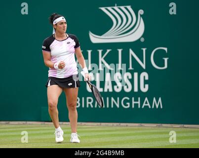 Tunisia's Ons Jabeur in action against Russia's Daria Kasatkina during day seven of the Viking Classic at the Edgbaston Priory Club, Birmingham. Picture date: Sunday June 20, 2021. Stock Photo