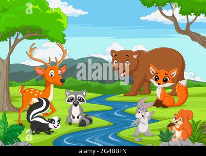 Cartoon wild animals in the jungle Stock Vector