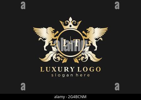 IT Letter Lion Royal Luxury Logo template in vector art for Restaurant, Royalty, Boutique, Cafe, Hotel, Heraldic, Jewelry, Fashion and other vector il Stock Vector