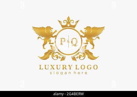 PQ Letter Lion Royal Luxury Logo template in vector art for Restaurant, Royalty, Boutique, Cafe, Hotel, Heraldic, Jewelry, Fashion and other vector il Stock Vector