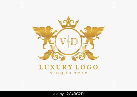 VD Letter Lion Royal Luxury Logo template in vector art for Restaurant, Royalty, Boutique, Cafe, Hotel, Heraldic, Jewelry, Fashion and other vector il Stock Vector