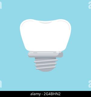 Tooth dental implant icon isolated on blue background. Stock Vector