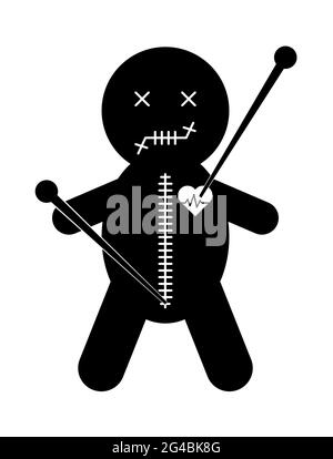 Voodoo doll icon, halloween death toy. Cartoon magic symbol, magical vector illustration . Stock Vector