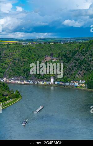 Loreley View seen from the Loreley View Maria Ruh opposite the Loreley Rock, Urbar, UNESCO World Heritage, Rhineland-Palatinate, Germany Stock Photo