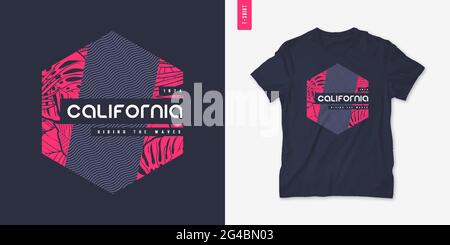 California summer graphic t-shirt design, tropical print, vector illustration Stock Vector