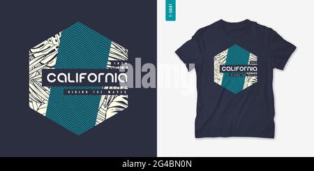 California summer graphic t-shirt design, tropical print, vector illustration Stock Vector
