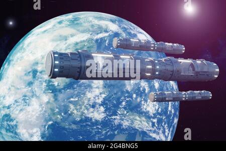 3d render. Space station and hotel Stock Photo