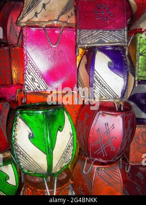 Moroccan style handmade lamps made with animal skin Stock Photo