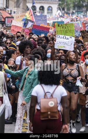 Paris, France. 20th June, 2021. A crowd of protesters at the march during the anti-racist and anti-capitalist pride march in Paris, France, on June 20, 2021. Photo by Pierrick Villette/Avenir Pictures/ABACAPRESS.COM Credit: Abaca Press/Alamy Live News Stock Photo