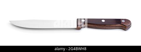 Kitchen knife with wooden handle isolated on white. Stock Photo