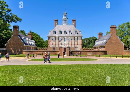 Governor's Palace - A sunny day at the Governor's Palace, the home for the Royal Governors and the first two elected governors of Virginia, VA, USA. Stock Photo