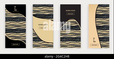 Wave gold balck luxury banners with seamless pattern. vector illustration. Abstract banner set. Stock Vector