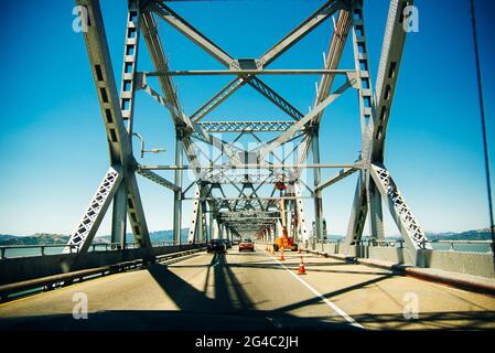 Driving on Richmond - San Rafael bridge, San Francisco bay, California - dec, 2020 Stock Photo