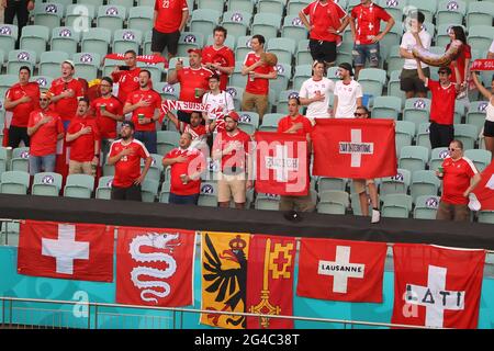 BAKU, AZERBAIJAN - JUNE 20: Swiss fans during the UEFA Euro 2020 match between Switzerland and Turkey at Baku Olympic Stadium on June 20, 2021 in Baku, Azerbaijan (Photo by Orange Pictures) Credit: Orange Pics BV/Alamy Live News Stock Photo