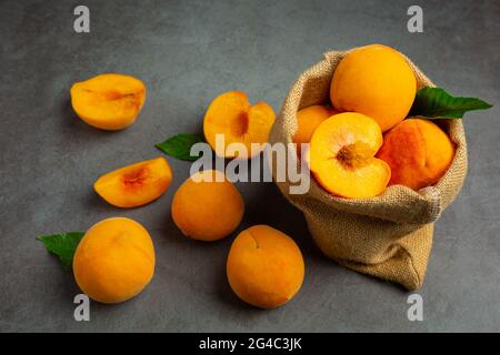 peaches on a black background Stock Photo