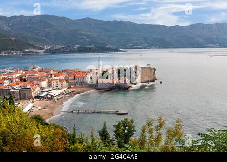 View over the old town of Budva in Montenegro Stock Photo