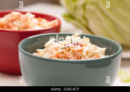 A closeup shot of homemade coleslaw made from local farm fresh cabbage Stock Photo