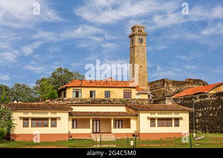 Historical clock tower in the old town of Galle in Sri Lanka Stock Photo