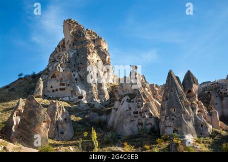 Rock formations in Uchisar Cappadocia, Turkey Stock Photo