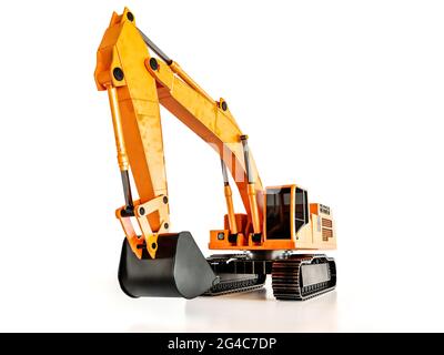 3D rendering of orange crawler excavator on white background Stock Photo