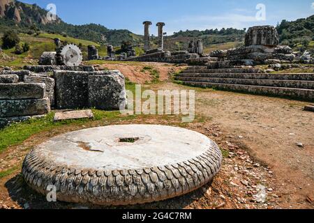 Ruins of the Temple of Artemis in the remains of the ancient site of Sardis in Salihli, Manisa, Turkey Stock Photo