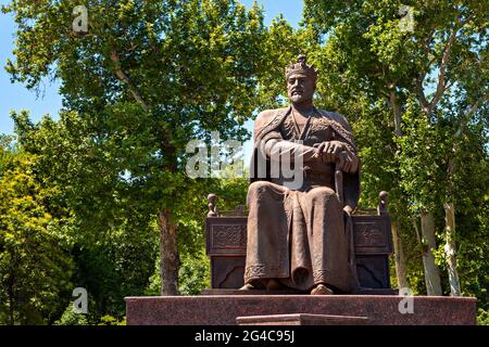 Statue of Tamerlane known also as Timur or Gur Amir, in Samarkand, Uzbekistan Stock Photo