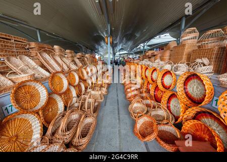 Display of baskets in Chorsu Bazaar, Tashkent, Uzbekistan Stock Photo