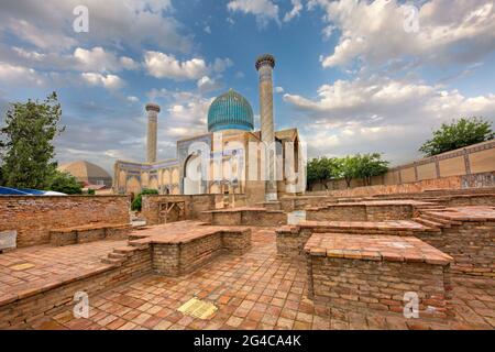 Mausoleum of Tamerlane in Samarkand, Uzbekistan. Tamerlane is known also as Gur Amir Stock Photo