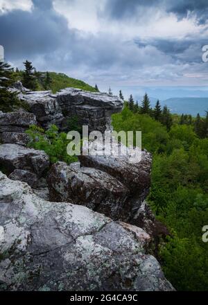 Stormy weather over Bear Rocks, near Dolly Sods Wilderness in West Virginia Stock Photo