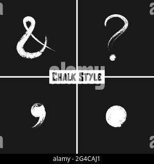 Collection of Signs Symbols Icons Vector Illustration in Chalk on Blackboard Style stroke script. ampersand Question Mark comma full stop. Stock Vector