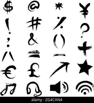 Collection of Signs Symbols Icons Vector Illustration using neon colors in a brush stroke script.