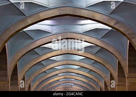 Archways in the Alisher Navoi Metro station named after the muslim poet of same name, in Tashkent, Uzbekistan Stock Photo