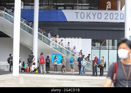 Tokyo, Japan. 20th June, 2021. The Athletes' Village Village Plaza (Harumi, Tokyo), which will be used for the Tokyo Olympic and Paralympic Games, was opened to the media. on June 20, 2021 in Tokyo, Japan. (Photo by Kazuki Oishi/Sipa USA) **Japan Out** Credit: Sipa USA/Alamy Live News Stock Photo