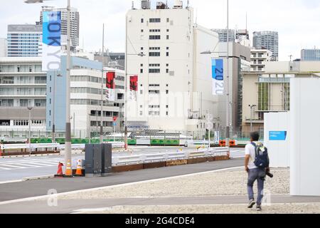 Tokyo, Japan. 20th June, 2021. The Athletes' Village Village Plaza (Harumi, Tokyo), which will be used for the Tokyo Olympic and Paralympic Games, was opened to the media. on June 20, 2021 in Tokyo, Japan. (Photo by Kazuki Oishi/Sipa USA) **Japan Out** Credit: Sipa USA/Alamy Live News Stock Photo