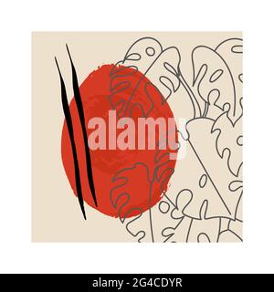 line art botany template poster with color spots Stock Vector