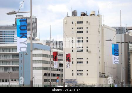 Tokyo, Japan. 20th June, 2021. The Athletes' Village Village Plaza (Harumi, Tokyo), which will be used for the Tokyo Olympic and Paralympic Games, was opened to the media. on June 20, 2021 in Tokyo, Japan. (Photo by Kazuki Oishi/Sipa USA) **Japan Out** Credit: Sipa USA/Alamy Live News Stock Photo