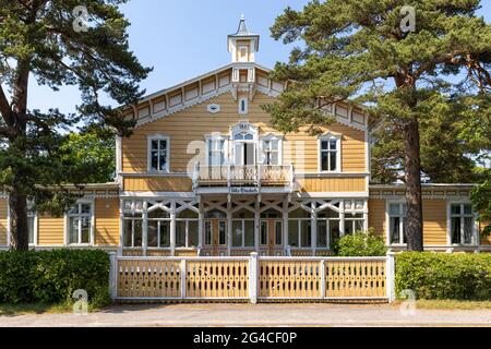 Traditional wooden buildings are typical in Hanko cityscape Stock Photo