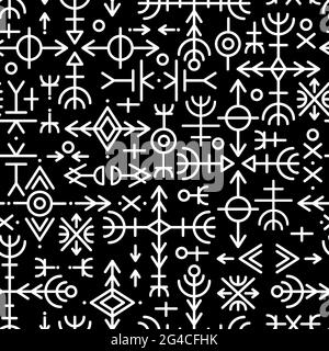 Ethnic Norwegian Icelandic seamless pattern. Runic talismans of the Vikings and northern peoples. Magic and magical runes. Pagan signs. Futhark Stock Vector