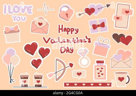 Set of romantic vector love stickers for daily planner, diary or  scrapbooking design elements. Collection of cute objects with love concept,  vector illustration Stock Vector Image & Art - Alamy