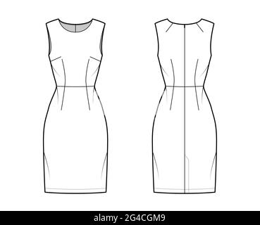 Vector sleeveless maxi dress technical drawing, woman long dress with ...