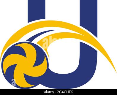 letter U with smashing volley ball icon logo design template illustration Stock Vector