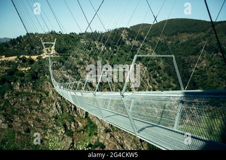 Arouca suspension bridge above the Paiva River in the municipality of Arouca, Portugal. Stock Photo