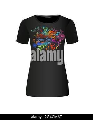 Multicolored floral abstraction with blots. T-shirt print. Good girl. Vector illustration Stock Vector