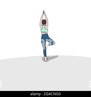 Woman doing yoga hand drawn with black lines illustration vector isolated on white background Stock Vector