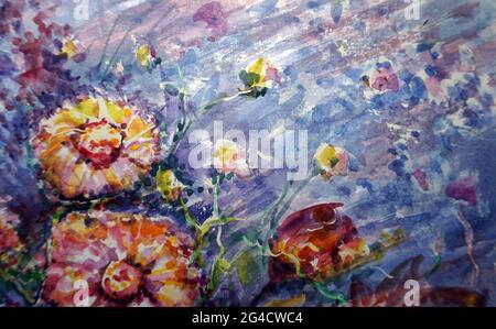 Art ,watercolor,painting, flower , abstract , design , background from thailand Stock Photo