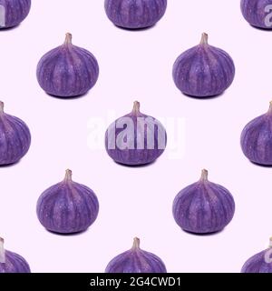 Blue and purple round fig fruit seamless pattern on light background. Stock Photo