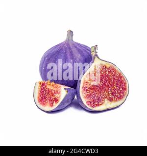 Blue and purple round fig fruit isolated on white background. Stock Photo