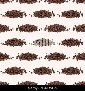Brown roasted coffee beans seamless pattern on light background. Stock Photo